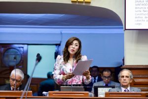 Congresista Lady Camones interviene en la sesión del Pleno. (Congreso de la República/JReátegui)
