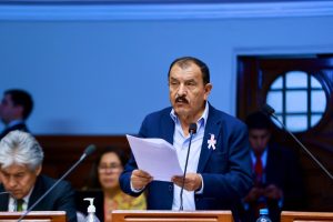 Presidente de la Comisión de Cultura, Edgard Reymundo, interviene en la sesión del Pleno. (Congreso de la República/JReátegui)